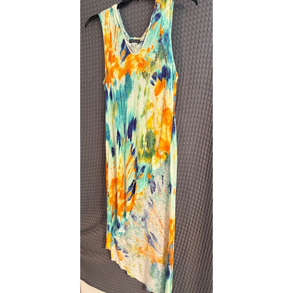 Venus Maxi Dress Women 1X Multi Great Tie Dye Asymmetric Cowl Back Ribbed